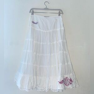 White Embroidered Cotton Tiered Maxi Skirt